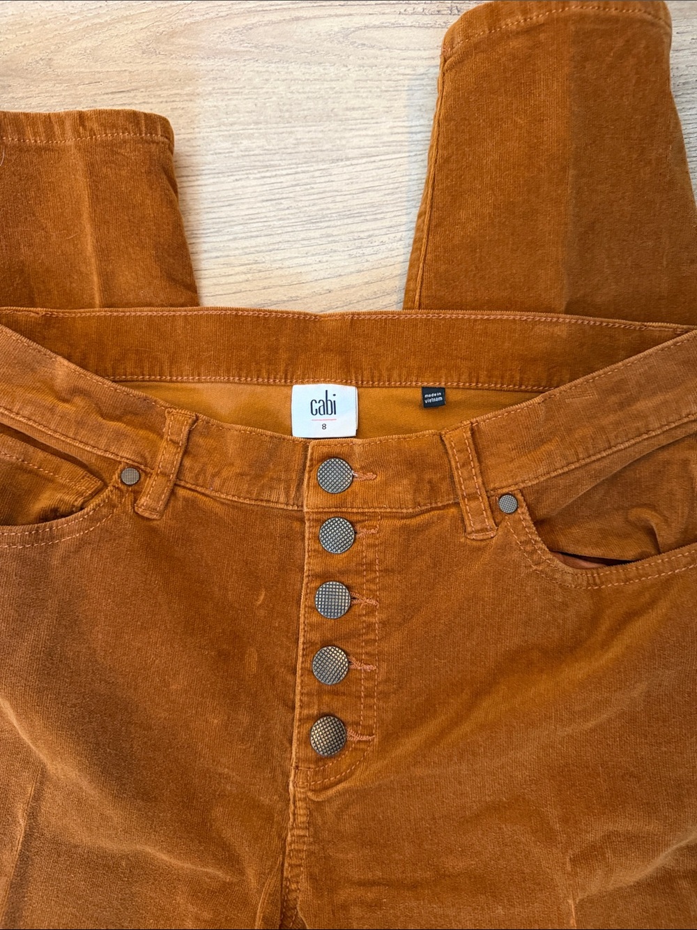 CAbi #3927 Rust Orange Corduroy Button-Front Women’s Jeans - Picture 5 of 7